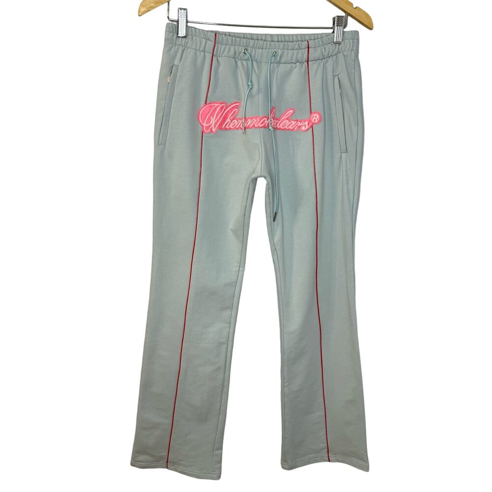 When Smoke Clears Women's Sweatpants Embroidered Light Blue Medium Streetwear M
